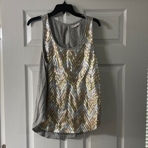 Socialite Gray and Gold Sequin Tank Top